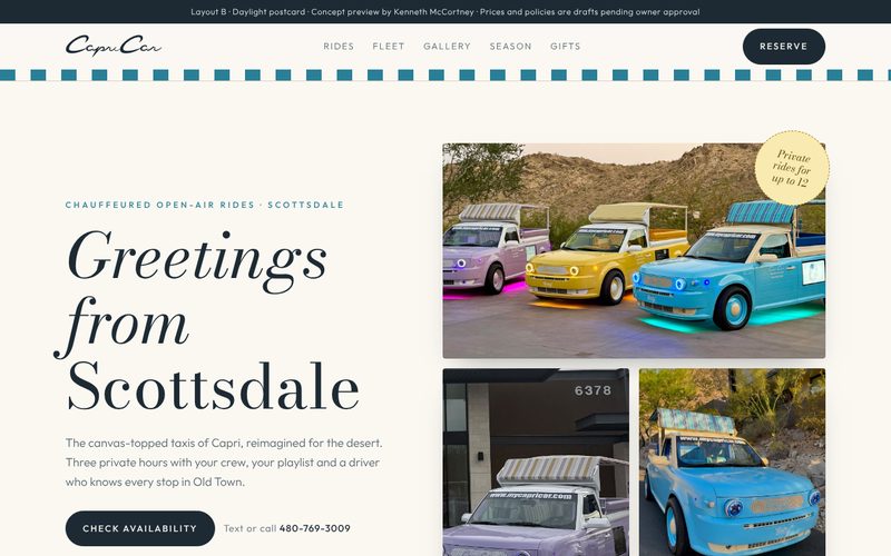 Postcard homepage: Greetings from Scottsdale beside a photo collage